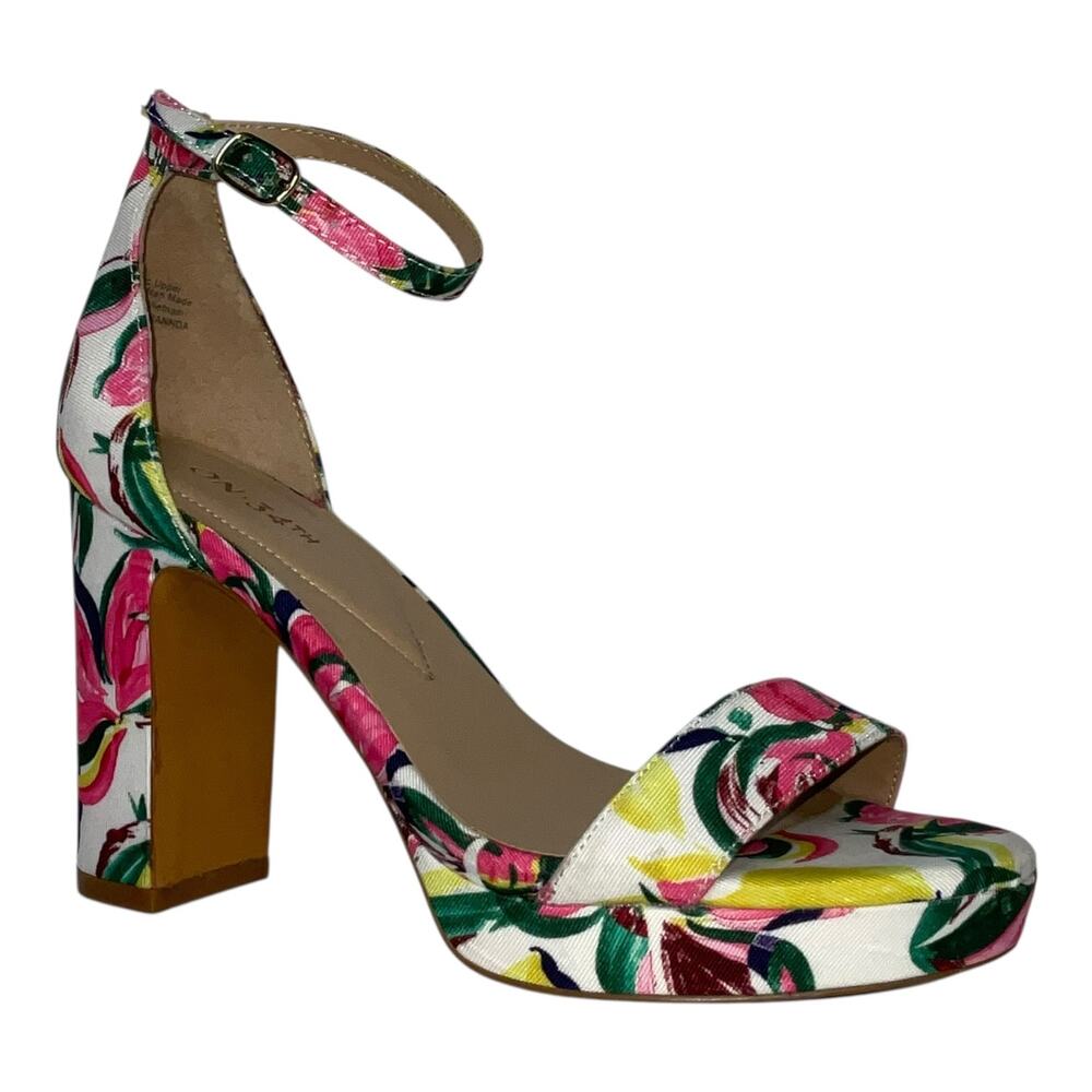 On 34th Women's Rannda Platform High Block Heel Sandals Multi Floral Size 7 1/2